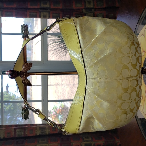 Coach Bags Coach Leather Canvas Yellow Signature Jacquard Hobo